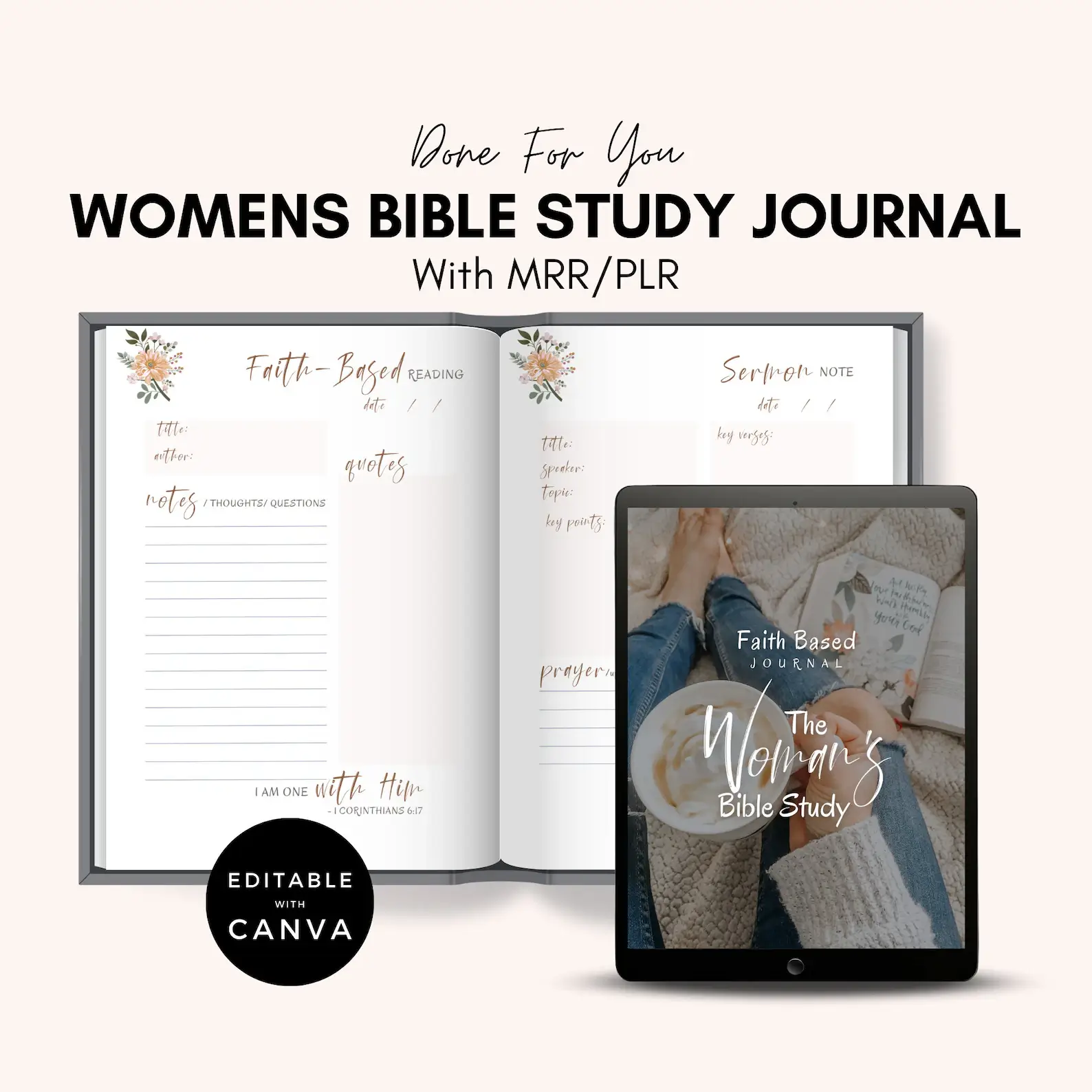 🌸 Editable Women's Faith-Based Journal | Devotional Journal & Bible Study Guide |  WITH RESELL RIGHTS - Image 3