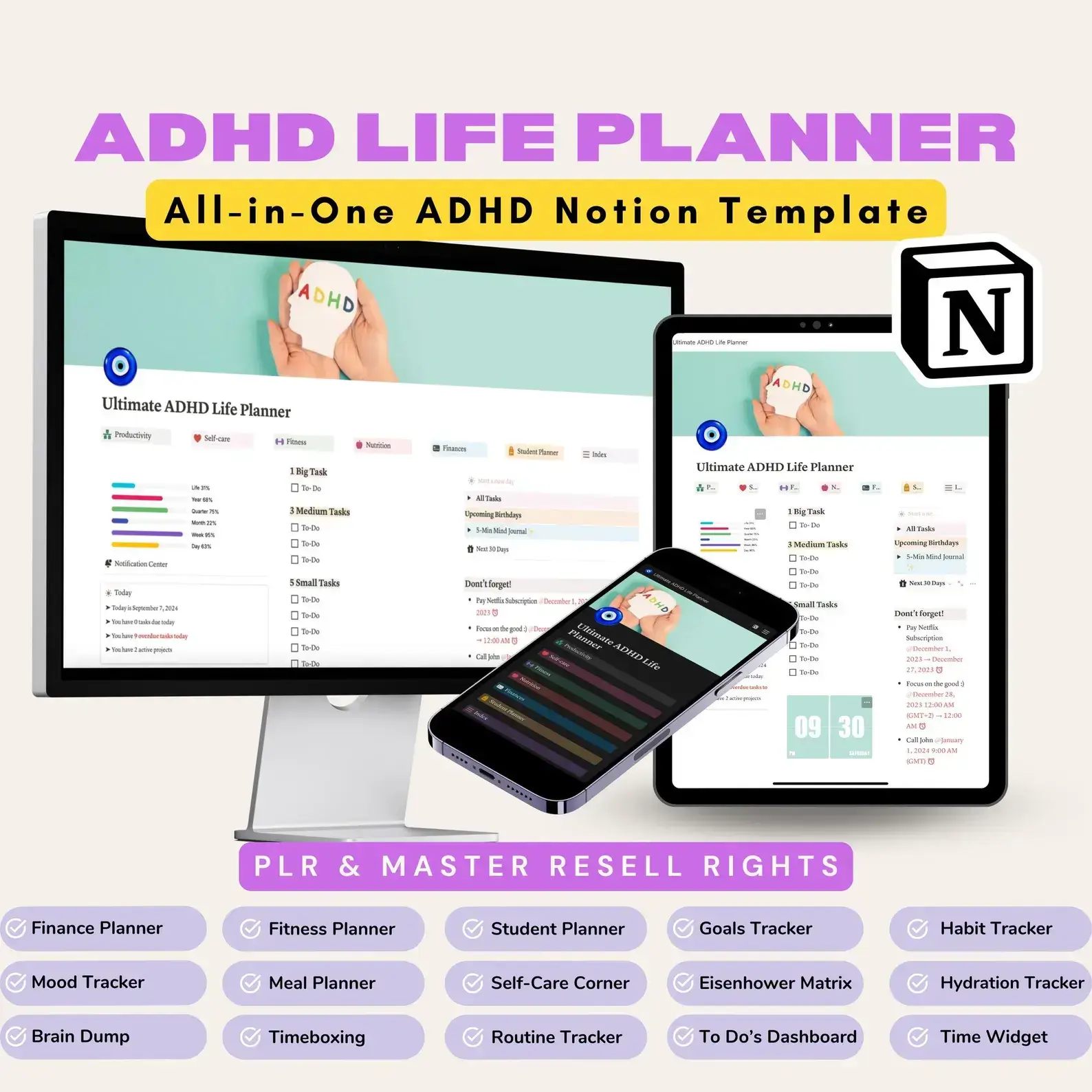 All in One ADHD Digital Planner for Goodnotes, iPad & Phone + Bonus ADHD Notion Template - Image 6